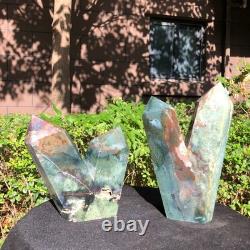 2piec 5.14LB Natural Ocean Jasper column multiple pointed quartz crystal 1180