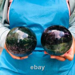 2piec 5.87LB Natural Beautiful Fluorite Energy Magic Ball Reiki Healing 886