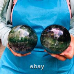 2piec 5.87LB Natural Beautiful Fluorite Energy Magic Ball Reiki Healing 886
