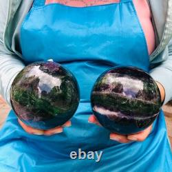 2piec 6.79LB Natural Beautiful Fluorite Energy Magic Ball Reiki Healing 877