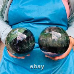 2piec 7.26LB Natural Beautiful Fluorite Energy Magic Ball Reiki Healing 881