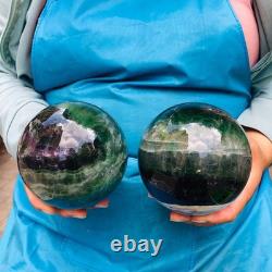 2piec 7.26LB Natural Beautiful Fluorite Energy Magic Ball Reiki Healing 881