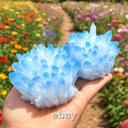 300G Large Rare Baby Blue Phantom Point Quartz Cluster Crystal Home Ornaments