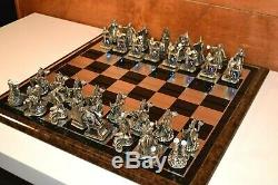 32 Piece King Arthur Chess Set by Gorham Pewter and Swarovski Crystal