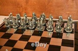 32 Piece King Arthur Chess Set by Gorham Pewter and Swarovski Crystal