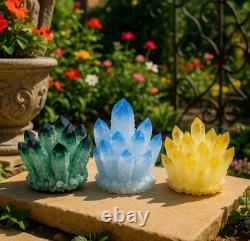 3PCSNatural Blue Green Yellow Phantom Cluster Rough Geode Reiki Quartz Display