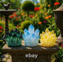 3PCSNatural Blue Green Yellow Phantom Cluster Rough Geode Reiki Quartz Display