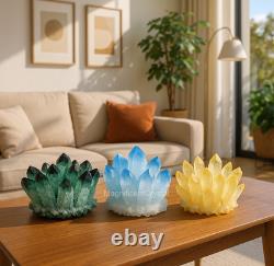 3PCSNatural Blue Green Yellow Phantom Cluster Rough Geode Reiki Quartz Display