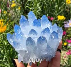3PCSNatural Blue Green Yellow Phantom Cluster Rough Geode Reiki Quartz Display