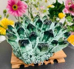 3PCSNatural Blue Green Yellow Phantom Cluster Rough Geode Reiki Quartz Display