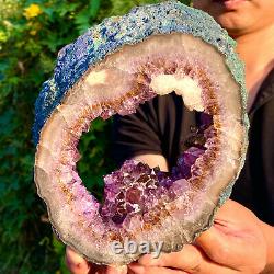 3.19LB Amazing large and thick natural amethyst hole piece F482
