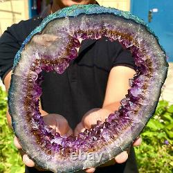 3.36LB Amazing large and thick natural amethyst hole piece F484