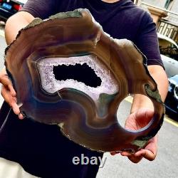 3.76LB Natural Amethyst Agate Crystal Hand cut Piece Specimen Healing