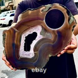 3.76LB Natural Amethyst Agate Crystal Hand cut Piece Specimen Healing