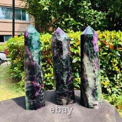 3 Pieces 8.51LB Natural Colour Fluorspar Quartz Crystal Energy Column 1340
