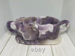 3 piece Natural Dream Amethyst Heart Shaped Carved Crystal Coffee Mug Cup Set