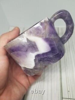 3 piece Natural Dream Amethyst Heart Shaped Carved Crystal Coffee Mug Cup Set