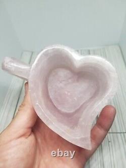 3 piece Natural Rose Quartz Heart Shaped Carved Crystal Coffee Mug Cup Set