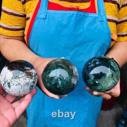3 pieces 4.57LB Natural Water Grass Agate Ball Quartz Crystal Specimen 2115