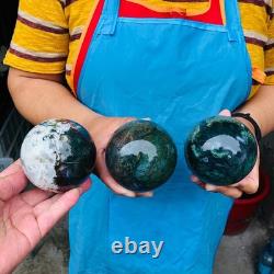 3 pieces 4.57LB Natural Water Grass Agate Ball Quartz Crystal Specimen 2115