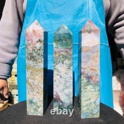 3 pieces 5.25LB Natural Aquatic Agate Crystal Pillar Quartz obelisk Healing 2694