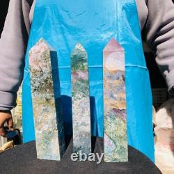 3 pieces 5.25LB Natural Aquatic Agate Crystal Pillar Quartz obelisk Healing 2694