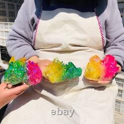 3 pieces 6.02LB Color Flame Electroplate Quartz Crystal Cluster Specimen 720