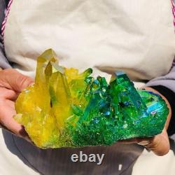 3 pieces 6.02LB Color Flame Electroplate Quartz Crystal Cluster Specimen 720