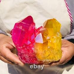 3 pieces 6.02LB Color Flame Electroplate Quartz Crystal Cluster Specimen 720