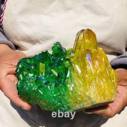 3 pieces 6.02LB Color Flame Electroplate Quartz Crystal Cluster Specimen 720
