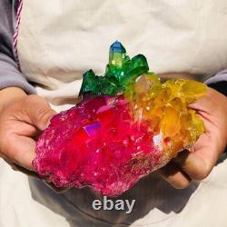 3 pieces 6.02LB Color Flame Electroplate Quartz Crystal Cluster Specimen 720