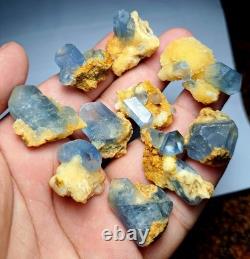 475carats 10pieces lot of lustrous rare blue Celestine specimens cluster+calcite