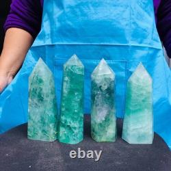 4 Pieces 4.84LB Natural Green Coloured Fluorite Pillars Mineral Specimens 2729