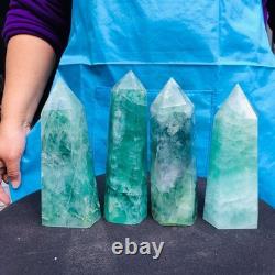4 Pieces 4.84LB Natural Green Coloured Fluorite Pillars Mineral Specimens 2729