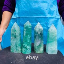 4 Pieces 4.84LB Natural Green Coloured Fluorite Pillars Mineral Specimens 2729