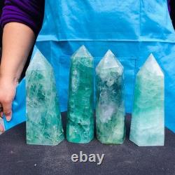 4 Pieces 4.84LB Natural Green Coloured Fluorite Pillars Mineral Specimens 2729