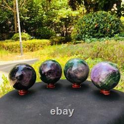 4piec 5.78LB Natural Beautiful Fluorite Energy Magic Ball Reiki Healing 894