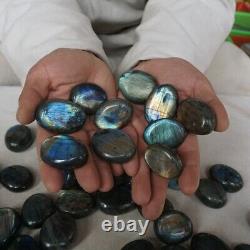 50 Pieces Natural Rainbow Labradorite Crystal Gem Spectrolite Palm Stone Healing