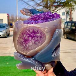 5.29LB Natural agate amethyst handmade crow crystal carving piece