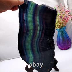 5.35LB Natural Rainbow Fluorite Crystal Slab Quartz Piece Healing Specimen Stone