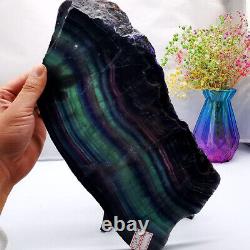 5.35LB Natural Rainbow Fluorite Crystal Slab Quartz Piece Healing Specimen Stone