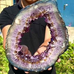 5.85LB Amazing large and thick natural amethyst hole piece F488
