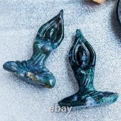 5in+ natural crystal carving healing Moss Agate yoga lady goddess Healing stone