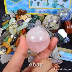 6300 Ct Natural Crystal Healing Mineral Real Gemstones Specimen Gift Box92 Pcs