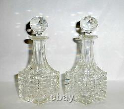 6 Piece Art Deco Beveled Cut Crystal Perfume Bottles Vanity Set in Metal Cart