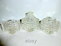 6 Piece Art Deco Beveled Cut Crystal Perfume Bottles Vanity Set in Metal Cart