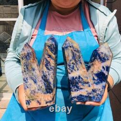 7.32LB 2pcs Natural Blue Striped Stone Multi Pointed Head Quartz Crystal Colum