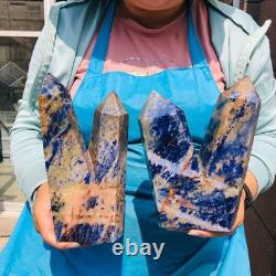 7.32LB 2pcs Natural Blue Striped Stone Multi Pointed Head Quartz Crystal Colum