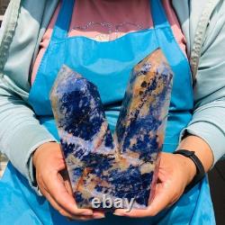 7.32LB 2pcs Natural Blue Striped Stone Multi Pointed Head Quartz Crystal Colum