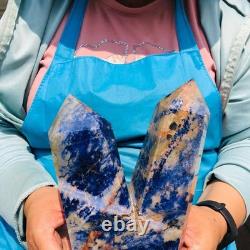 7.32LB 2pcs Natural Blue Striped Stone Multi Pointed Head Quartz Crystal Colum